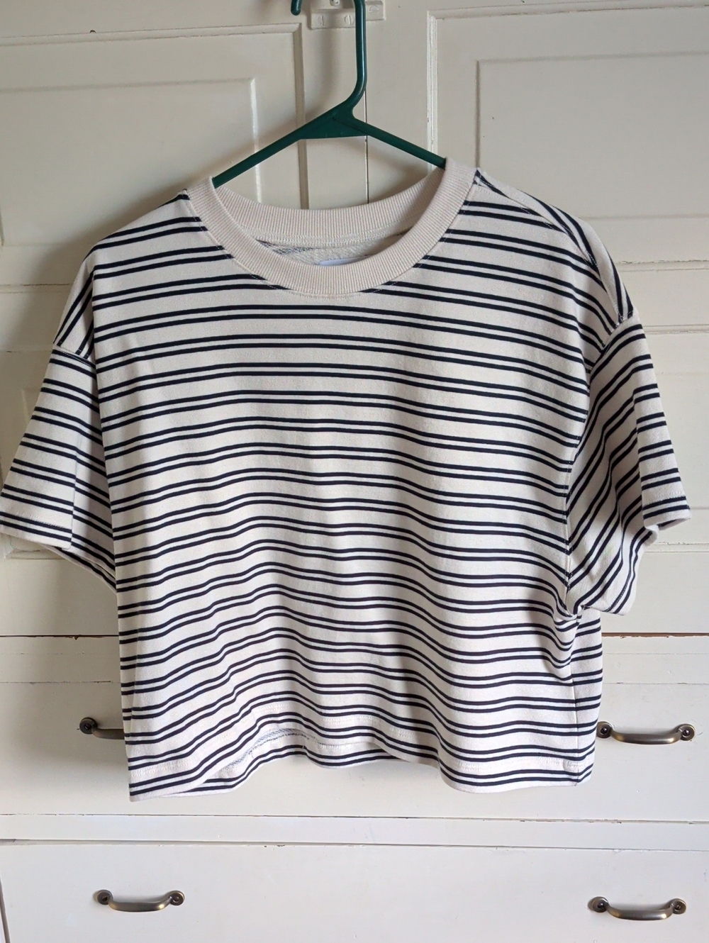Velvet by Graham & Spencer White and Navy Striped Crewneck Tee